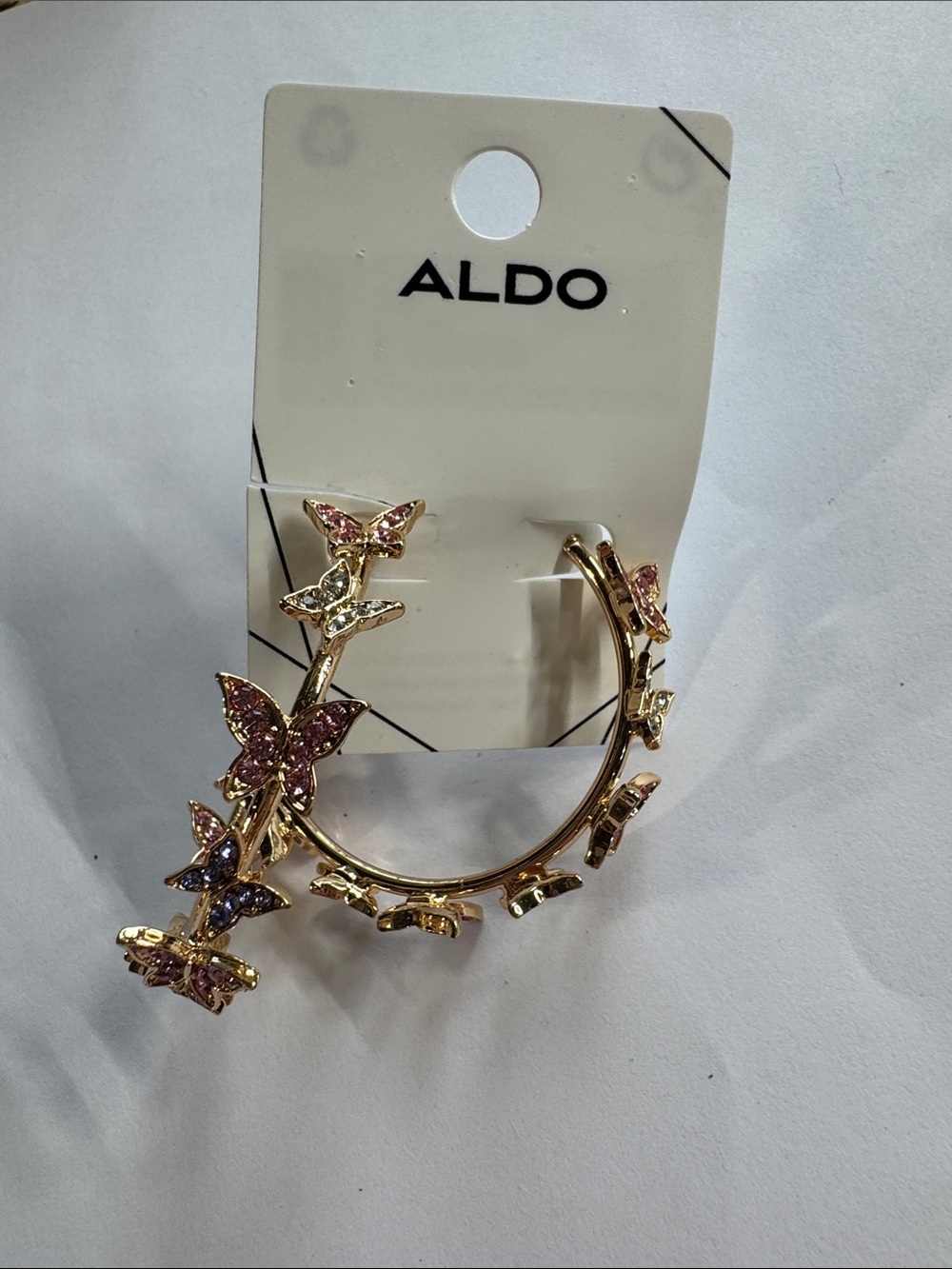 ALDO Gold Hoop Earrings with Pink and Purple Butterfly Accents